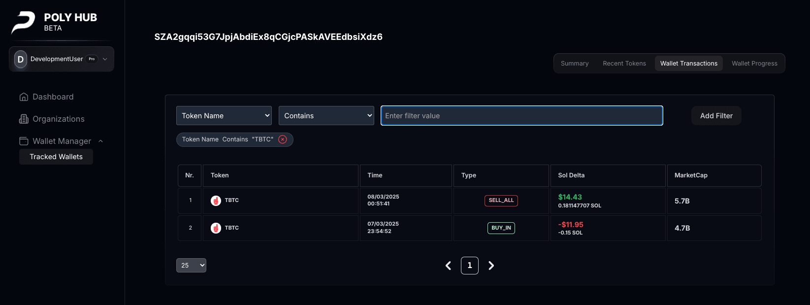 Filtering UI